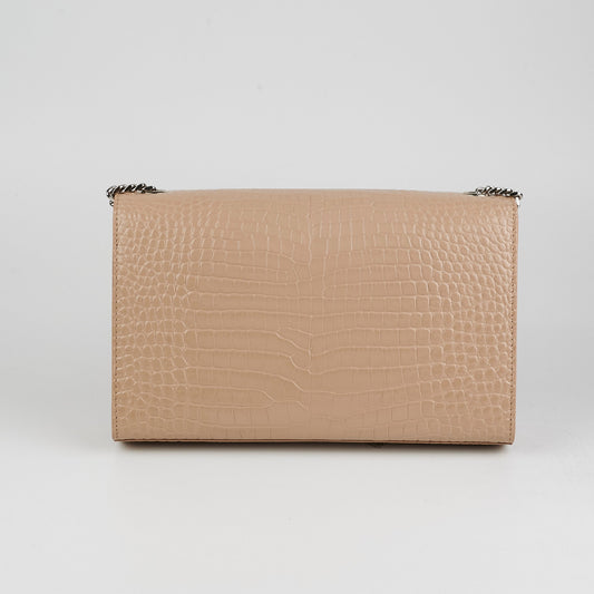 Saint Laurent Medium Kate Croc Beige Tassel Wallet On Chain WOC