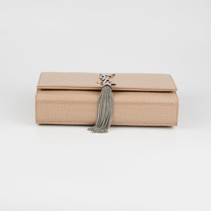 Saint Laurent Medium Kate Croc Beige Tassel Wallet On Chain WOC