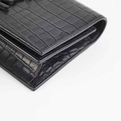 Saint Laurent Kate Croc Wallet On Chain WOC Black