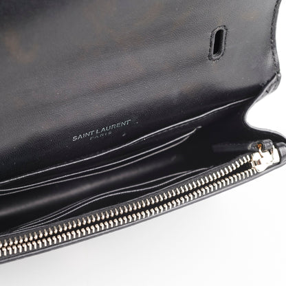 Saint Laurent Kate Croc Wallet On Chain WOC Black