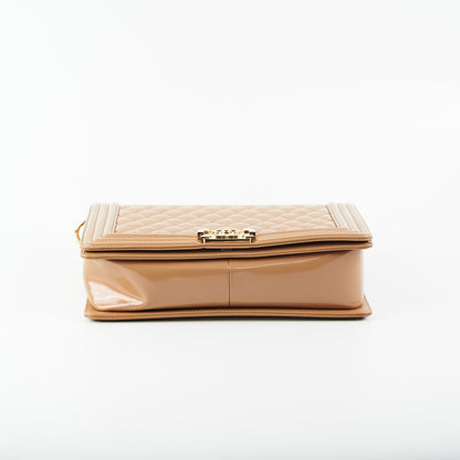 Chanel New Medium Boy Dark Beige Iridescent Patent
