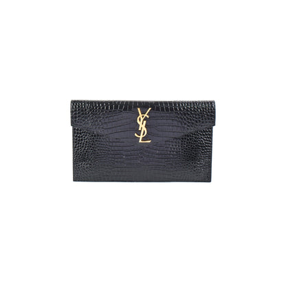 Saint Laurent Uptown Crocodile Embossed Leather Black