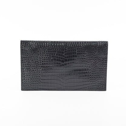 Saint Laurent Uptown Crocodile Embossed Leather Black