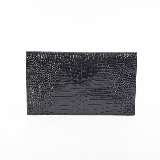 Saint Laurent Uptown Crocodile Embossed Leather Black