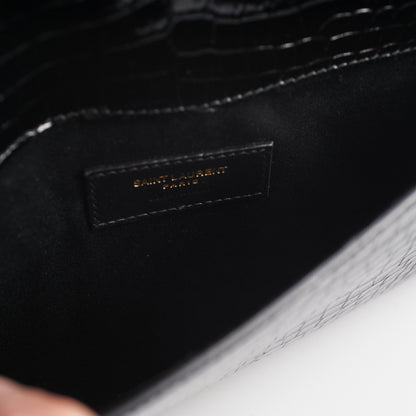 Saint Laurent Uptown Crocodile Embossed Leather Black