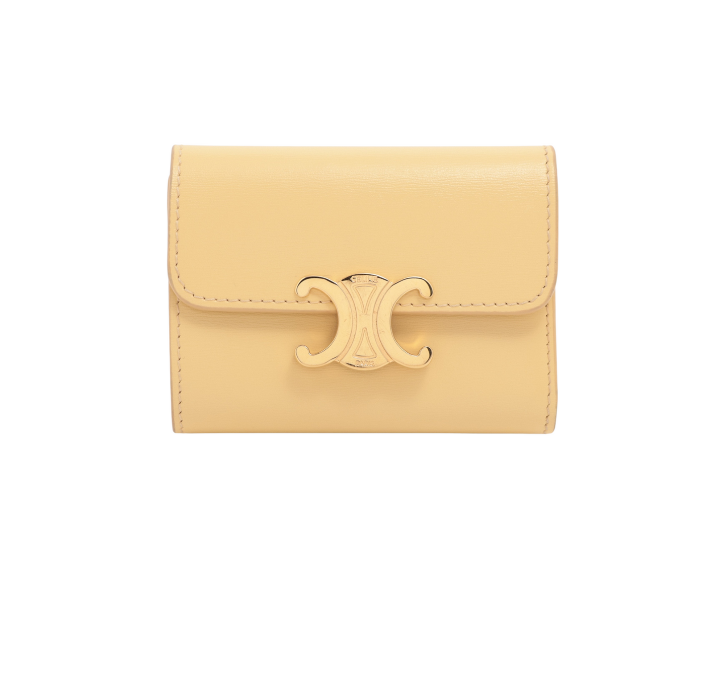 CELINE Triomphe Compact Wallet Coin Purse Leather Compact Wallet Yellow