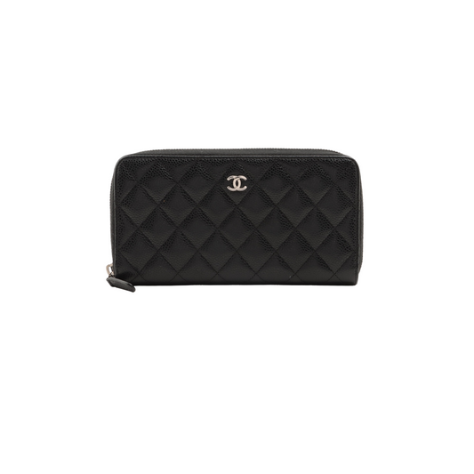 Chanel Caviar Long Zip Wallet Black