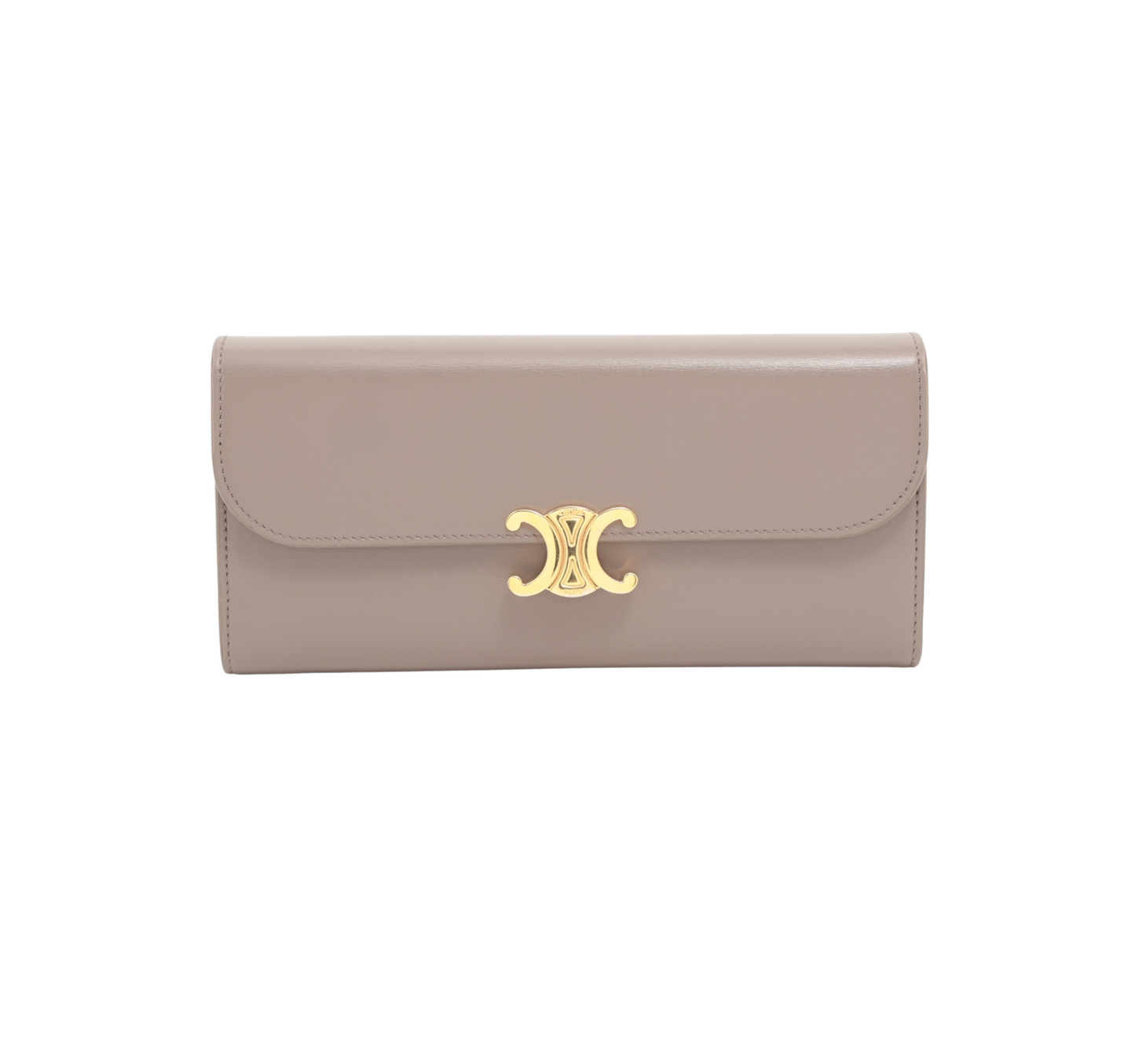 CELINE Triomphe Leather Large Long Wallet Taupe