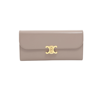 CELINE Triomphe Leather Large Long Wallet Taupe