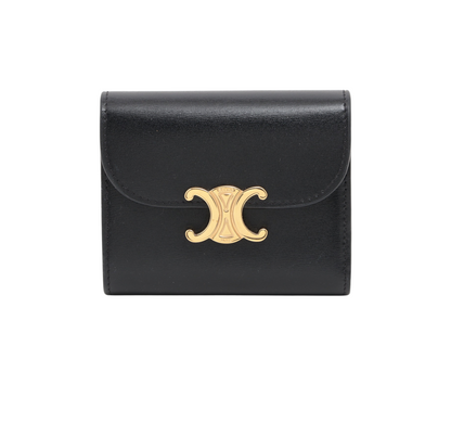 CELINE Triomphe Leather Compact Wallet Black