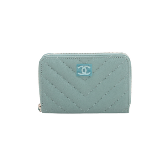 Chanel Chevron Caviar Green/Grey Coin Case