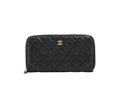 Chanel Long Quilted Caviar Black Wallet
