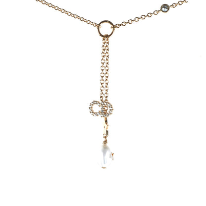 Christian Dior CD Gold Rhinestone Pearl Drop Necklace Costume Jewellery