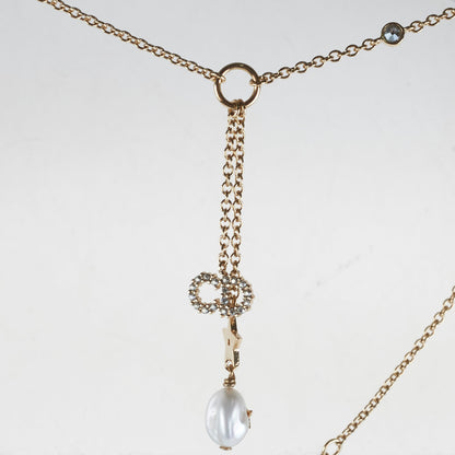 Christian Dior CD Gold Rhinestone Pearl Drop Necklace Costume Jewellery