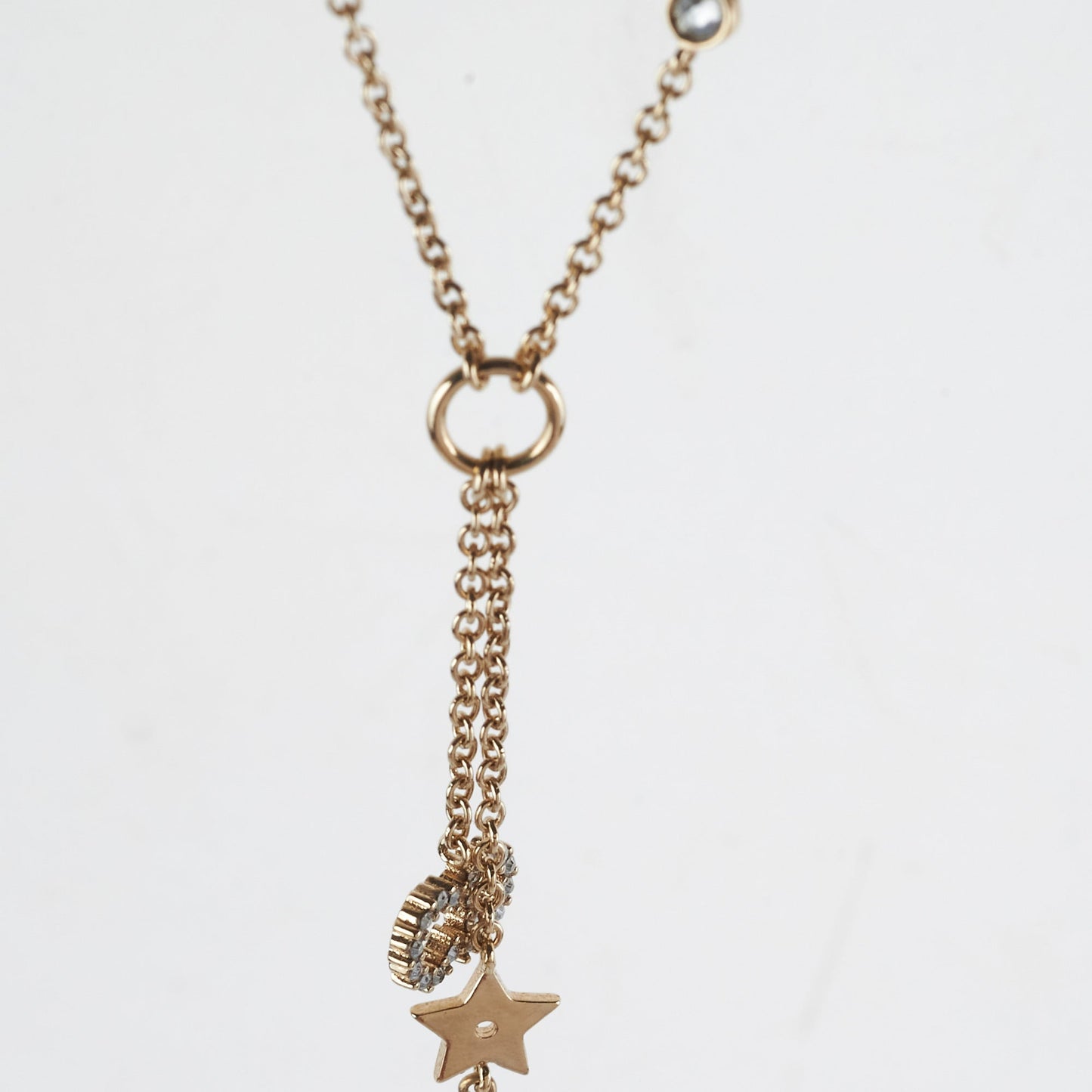 Christian Dior CD Gold Rhinestone Pearl Drop Necklace Costume Jewellery