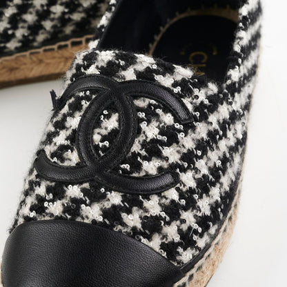 Chanel Tweed Sequin Espadrilles Size 36 Black