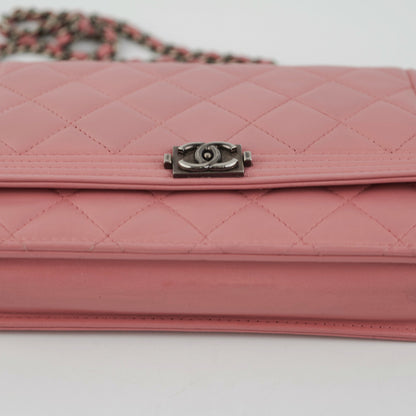 Chanel Boy Wallet On Chain Woc Lambskin Pink