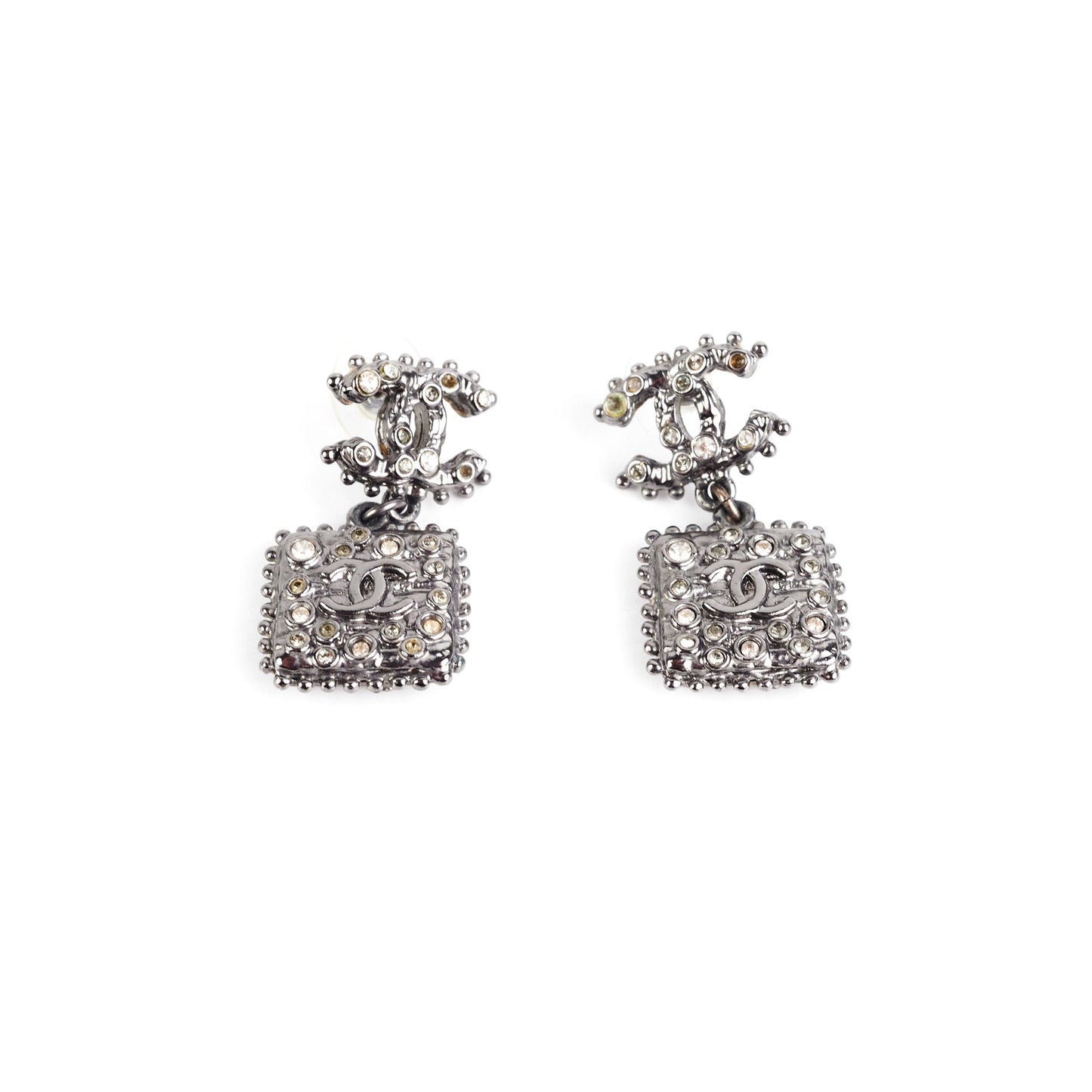 Chanel Earrings CC Drop Dark Grey Square