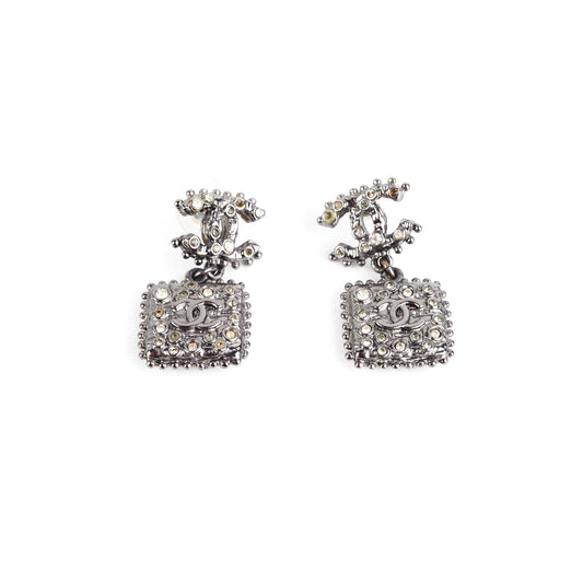 Chanel Earrings CC Drop Dark Grey Square