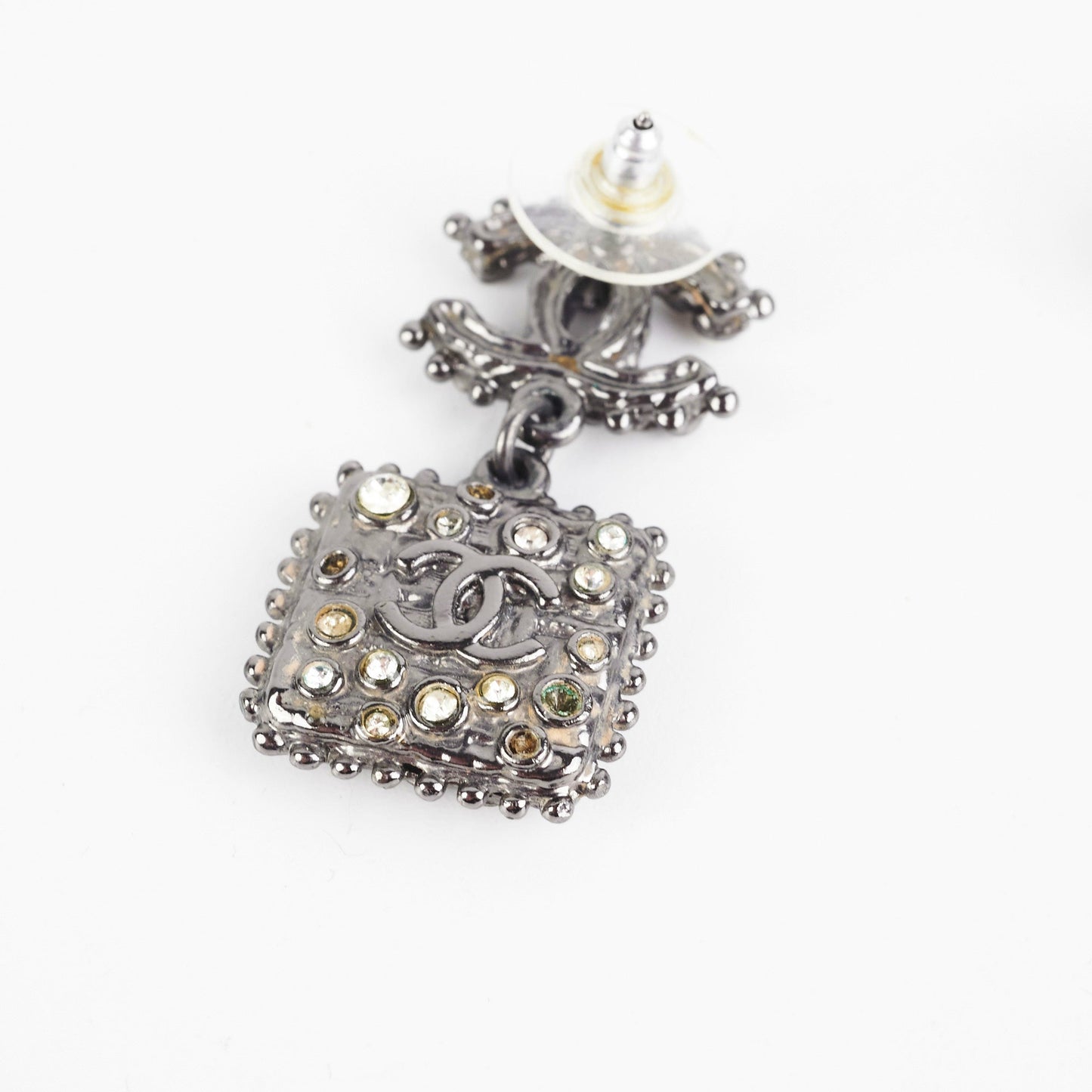Chanel Earrings CC Drop Dark Grey Square