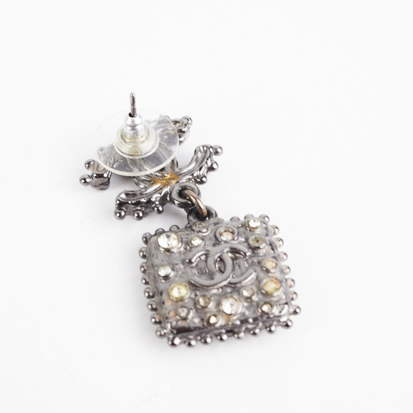 Chanel Earrings CC Drop Dark Grey Square