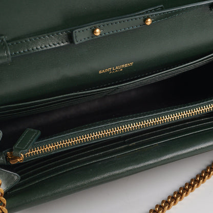 Saint Laurent Medium Sulpice Flap Wallet on Chain Green