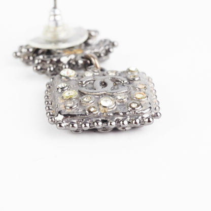 Chanel Earrings CC Drop Dark Grey Square