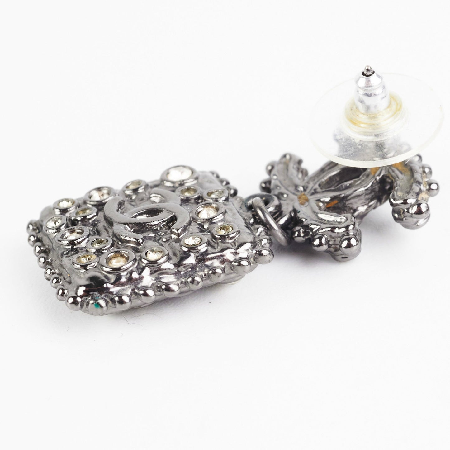 Chanel Earrings CC Drop Dark Grey Square