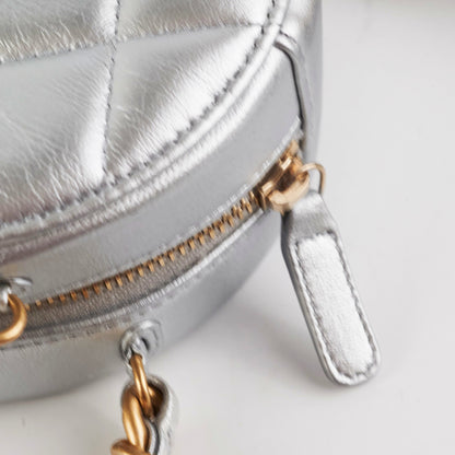 Chanel 19 Round Clutch Metallic Silver
