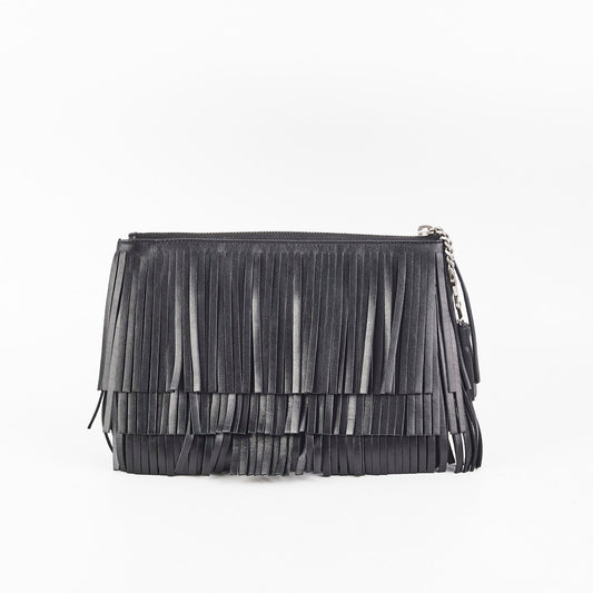 Saint Laurent Joulie Fringe Pouch Black