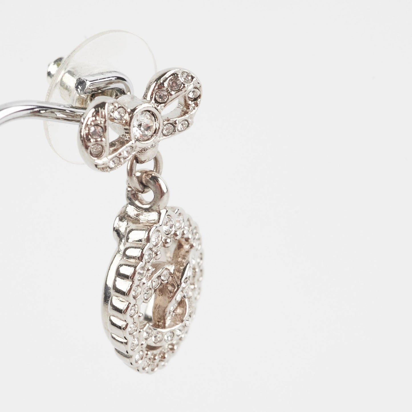 Chanel Logo Rhinestone Bow Earrings Costume Jewellery