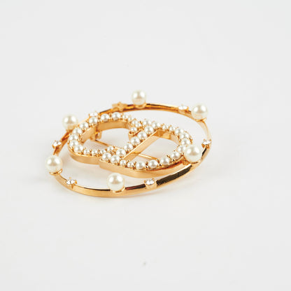 Christian Dior CD Gold Rhinestone Pearl Brooch Costume Jewellery