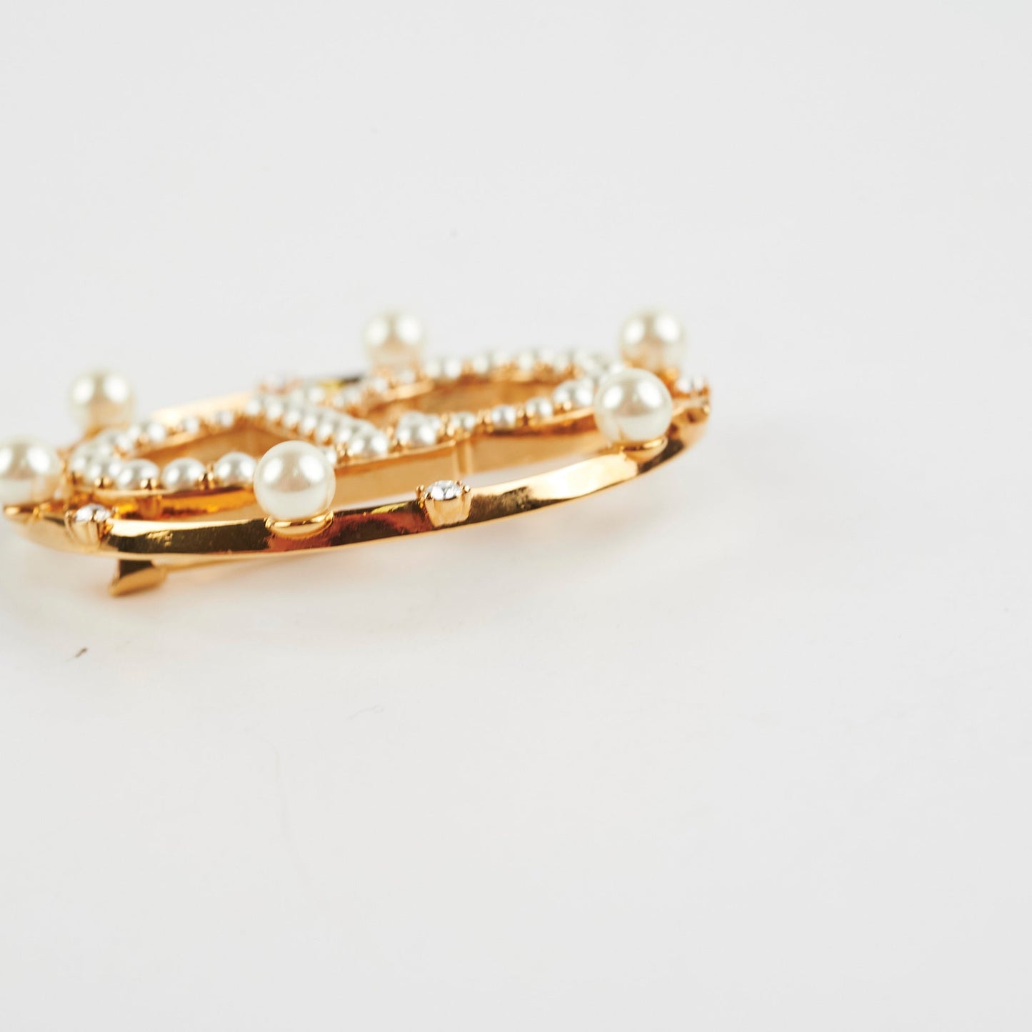 Christian Dior CD Gold Rhinestone Pearl Brooch Costume Jewellery