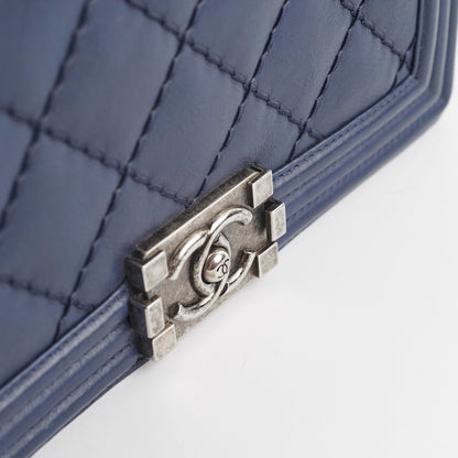 Chanel Boy Bag Old Medium Navy Blue Lambskin