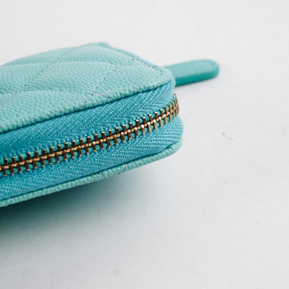 Chanel 19C Caviar Zippy Cardholder Tiffany Blue