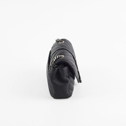 Saint Laurent Baby Chain Chevron Black Crossbody Bag