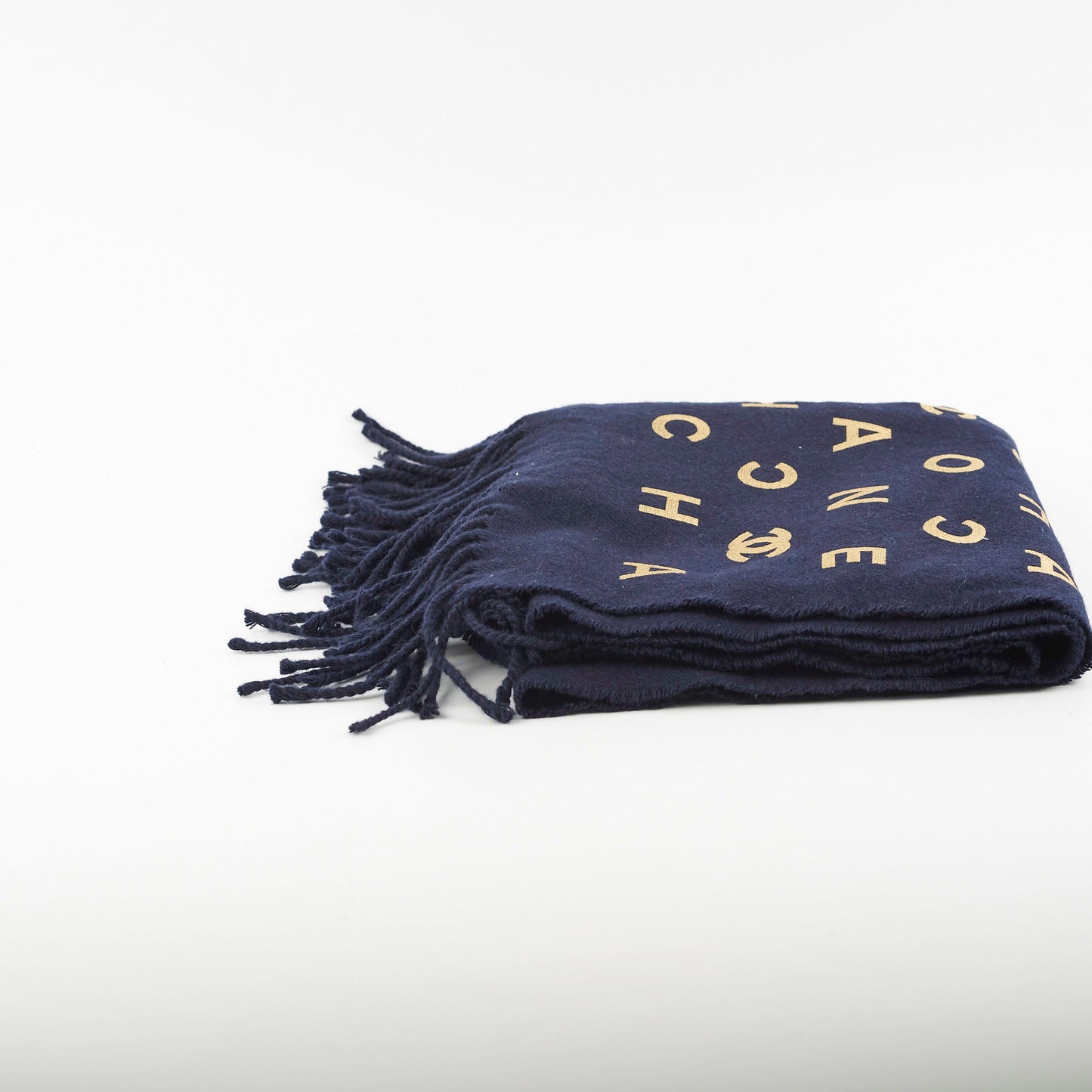 Chanel Navy Long Tassel Scarf