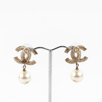 ITEM 10 - Chanel CC Logo Pearl Drop Earrings
