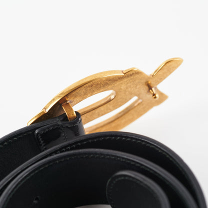 Saint Laurent Black Patent YSL Gold Enamel Buckle Belt