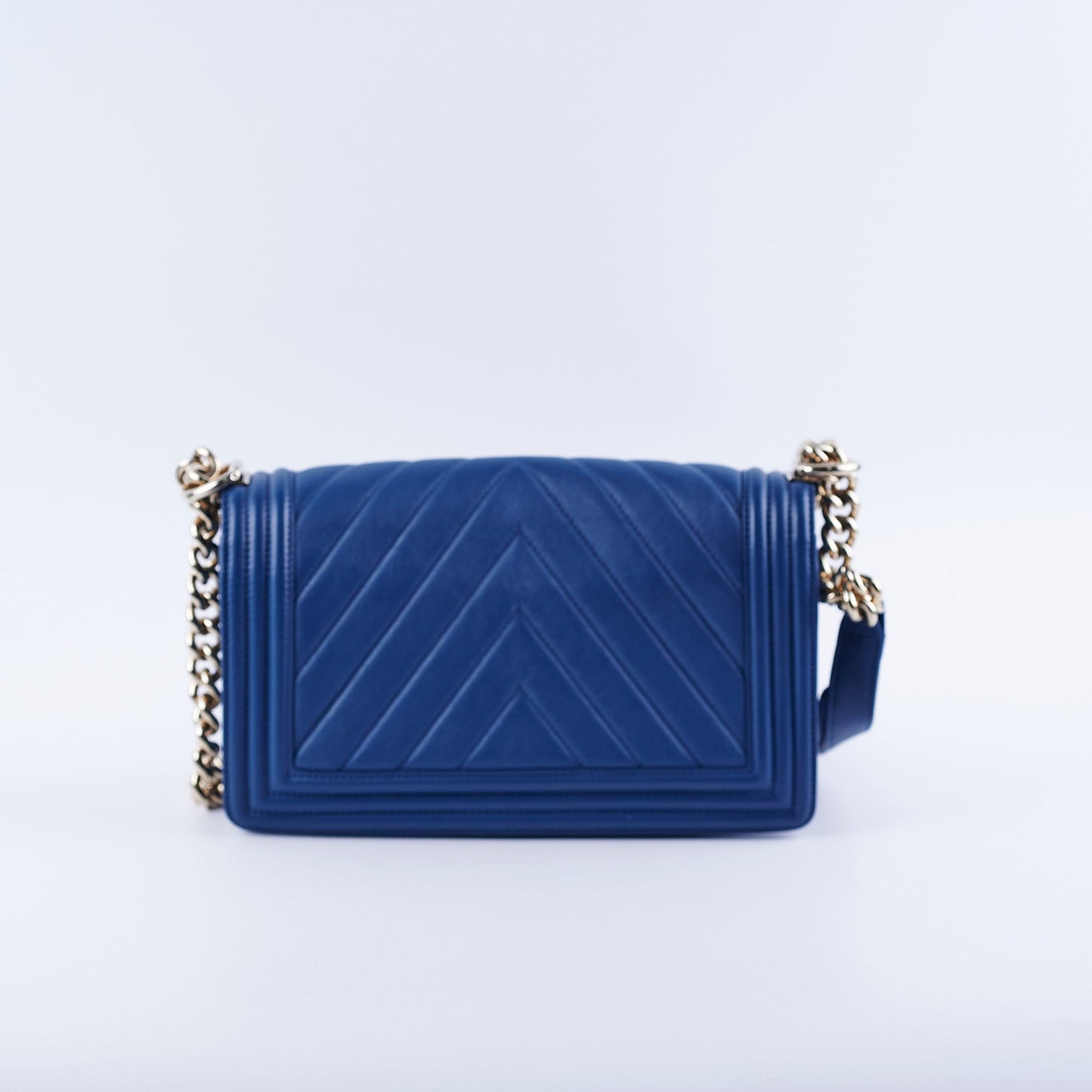 Chanel Old Medium Boy Chevron Lambskin Blue Bag