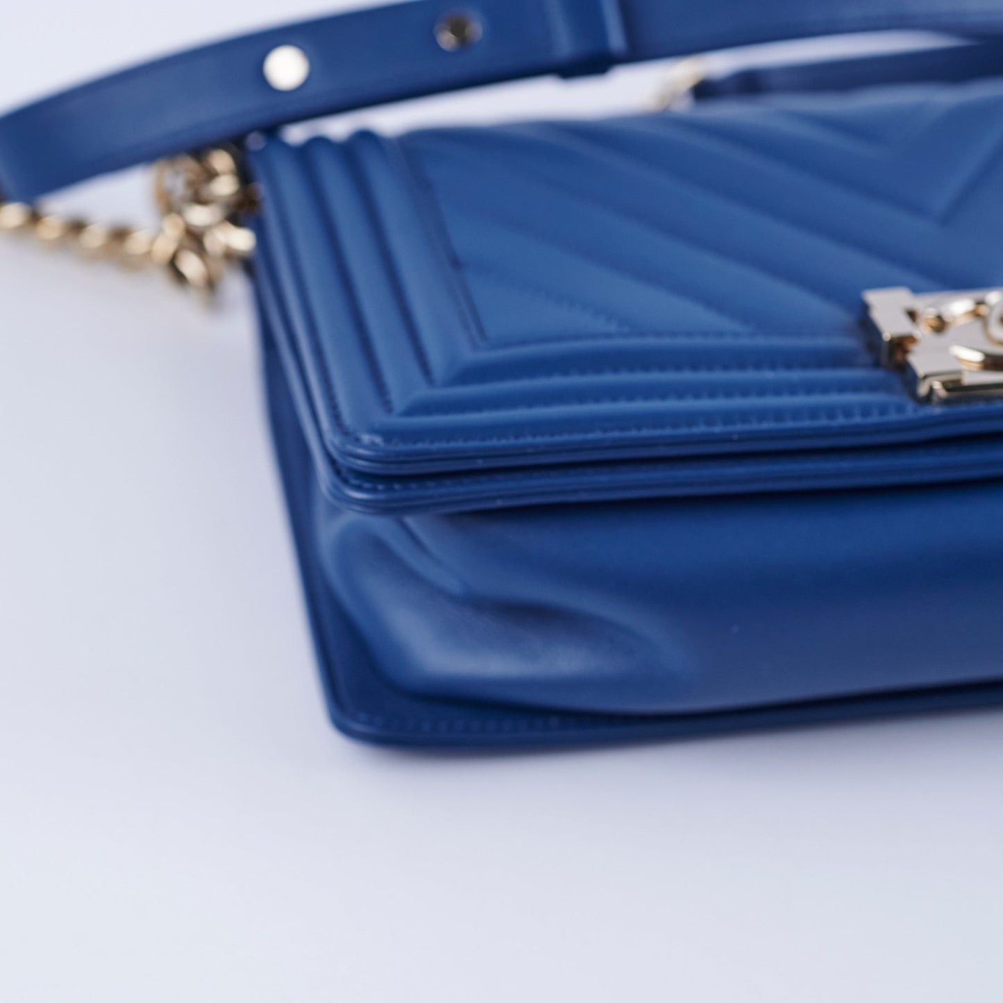 Chanel Old Medium Boy Chevron Lambskin Blue Bag