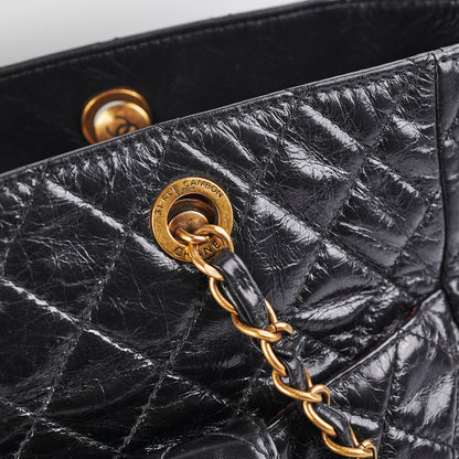 Chanel Black Shiny Calfskin Shoulder Tote Bag - Series 20