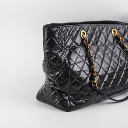 Chanel Black Shiny Calfskin Shoulder Tote Bag - Series 20