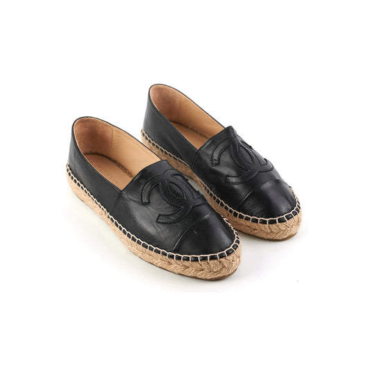 Chanel Espadrilles Size 38 Black Lambskin Shoes