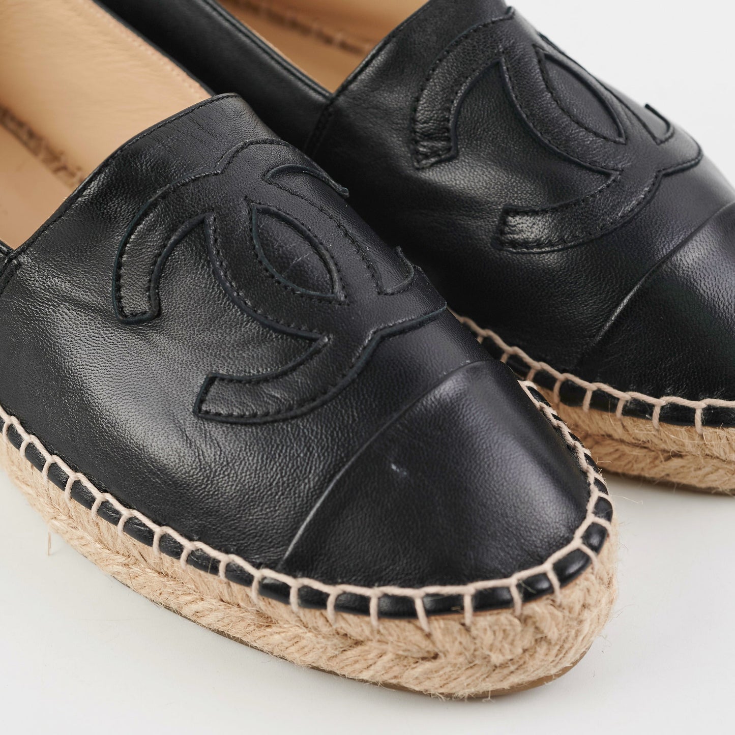 Chanel Espadrilles Size 38 Black Lambskin Shoes