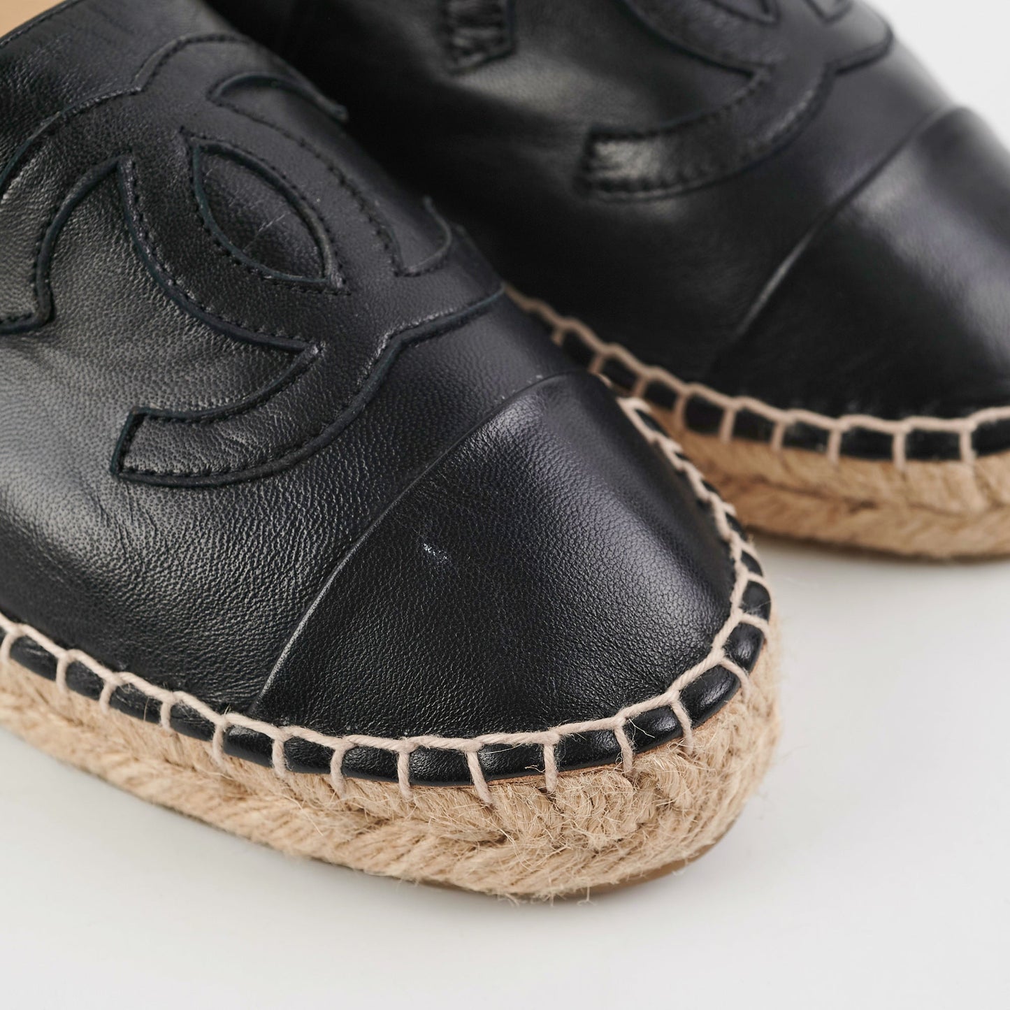 Chanel Espadrilles Size 38 Black Lambskin Shoes