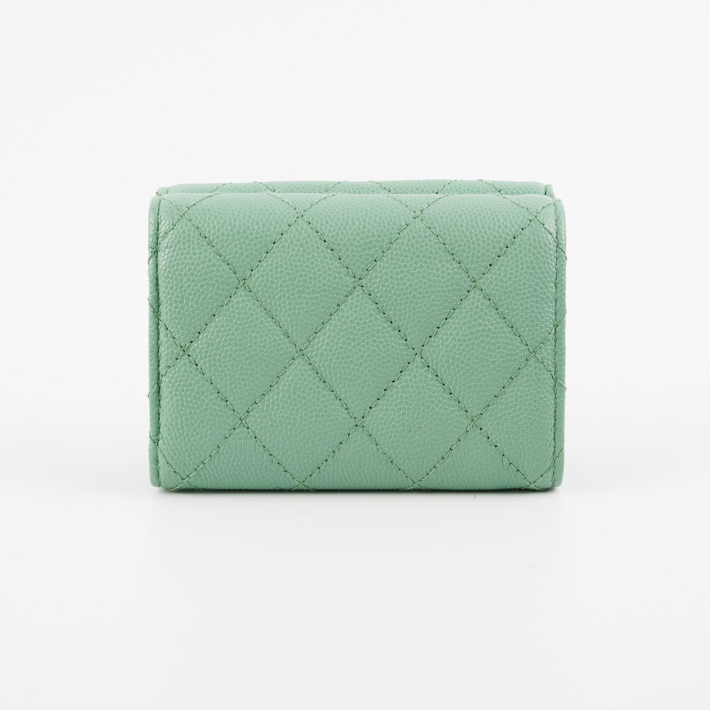 Chanel Caviar Compact Wallet Green Microchipped