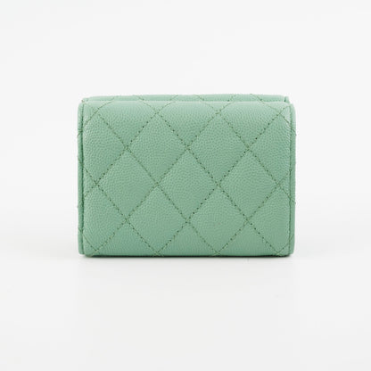 Chanel Caviar Compact Wallet Green Microchipped