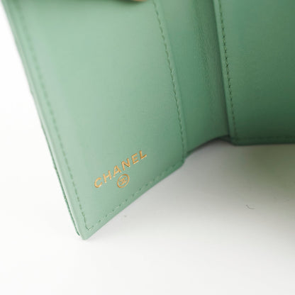 Chanel Caviar Compact Wallet Green Microchipped