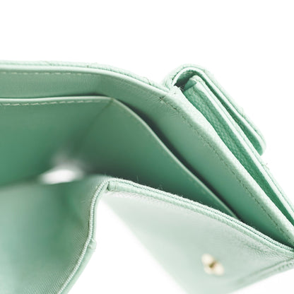 Chanel Caviar Compact Wallet Green Microchipped